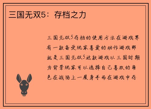 三国无双5：存档之力